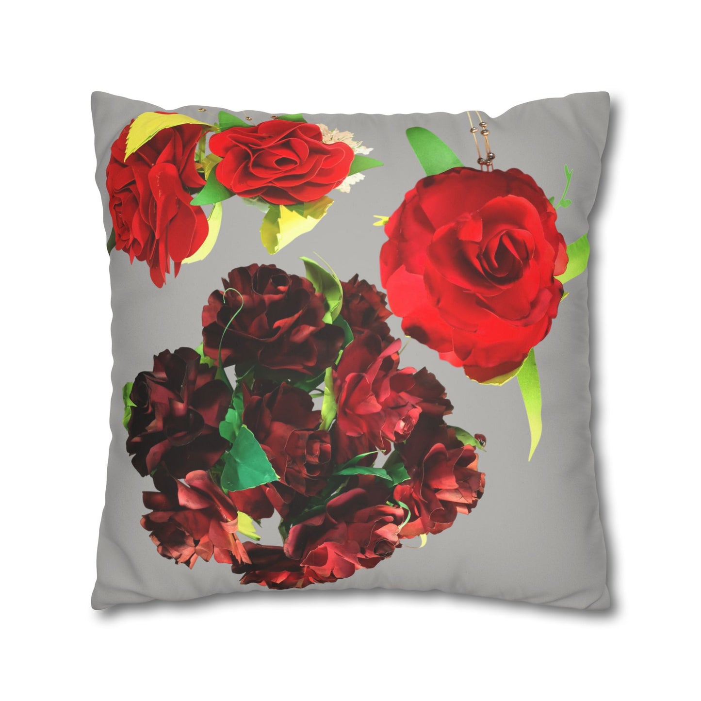 Square Pillowcase - Faux Suede Roses Fantasy Design