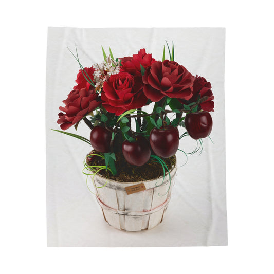 Plush Blanket - Ruby Red Rose and Apple Branch Design