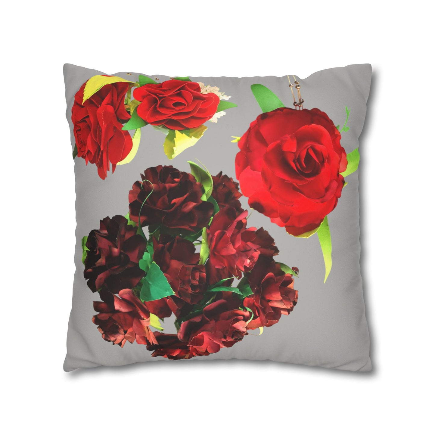 Square Pillowcase - Faux Suede Roses Fantasy Design