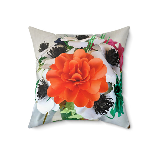 Floral Square Pillow — Bold Orange Bloom Decorative Cushion