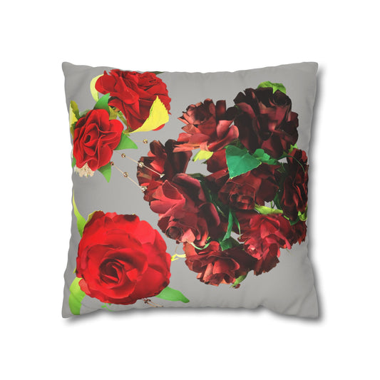 Square Pillowcase - Faux Suede Roses Fantasy Design