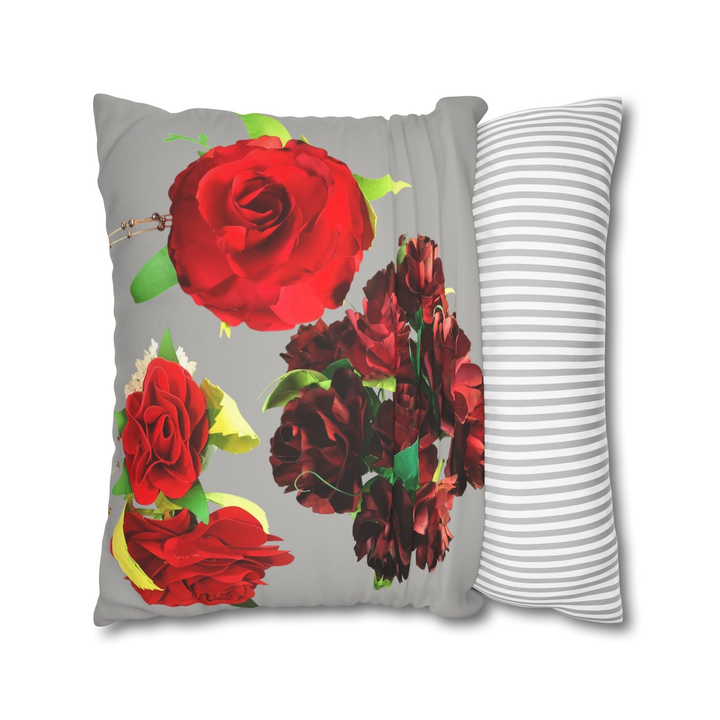 Square Pillowcase - Faux Suede Roses Fantasy Design