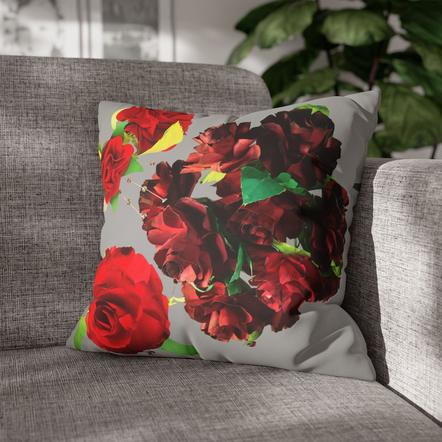 Square Pillowcase - Faux Suede Roses Fantasy Design