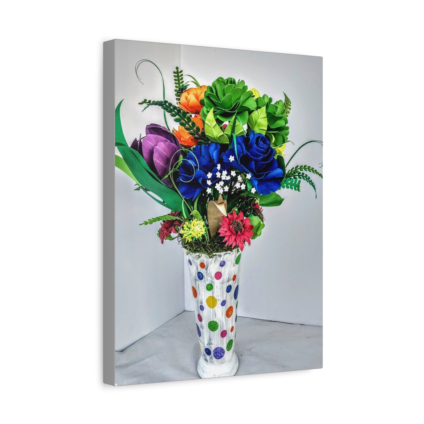 Canvas Print - Clown Colors and Assorted Flowers, Custom Paint Design