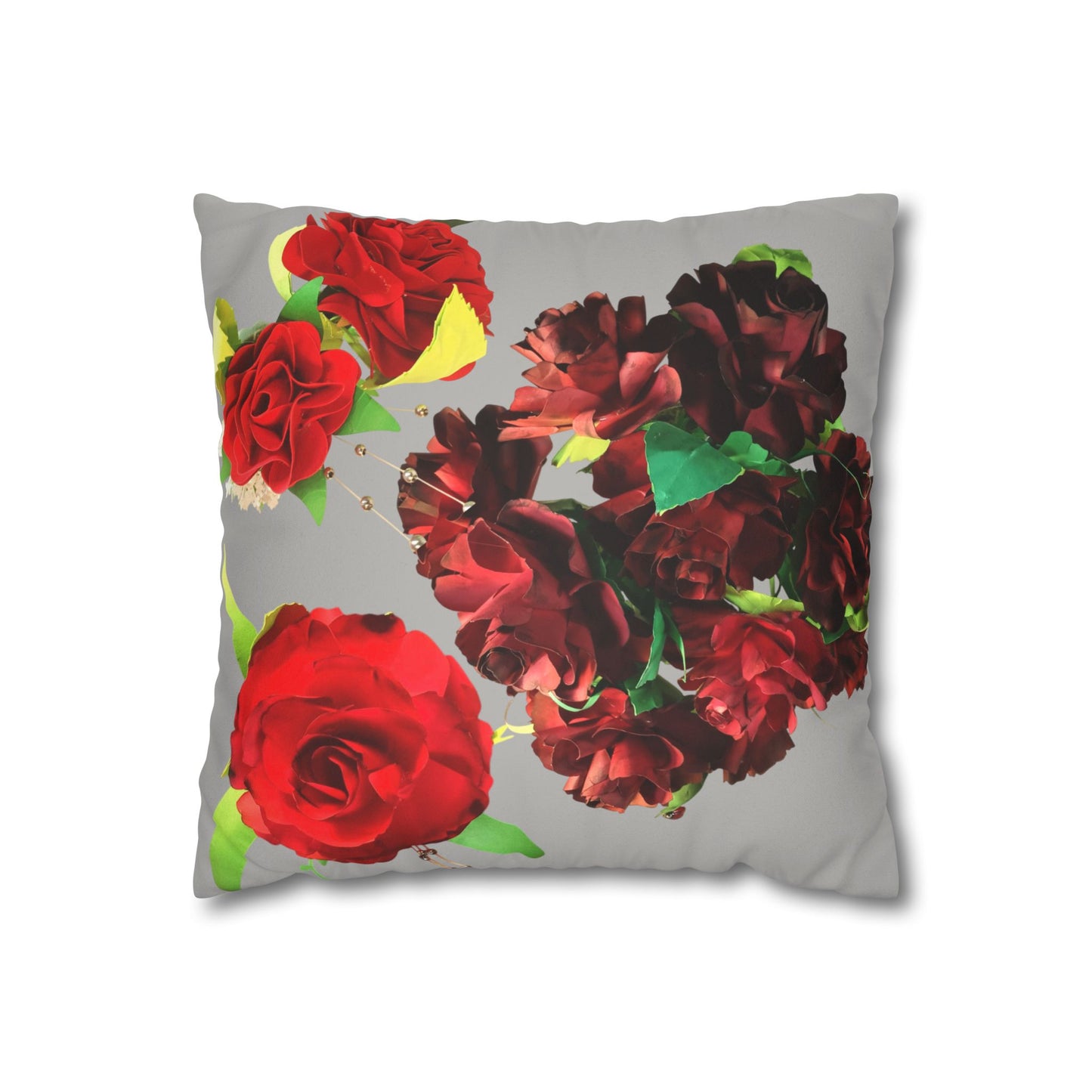 Square Pillowcase - Faux Suede Roses Fantasy Design