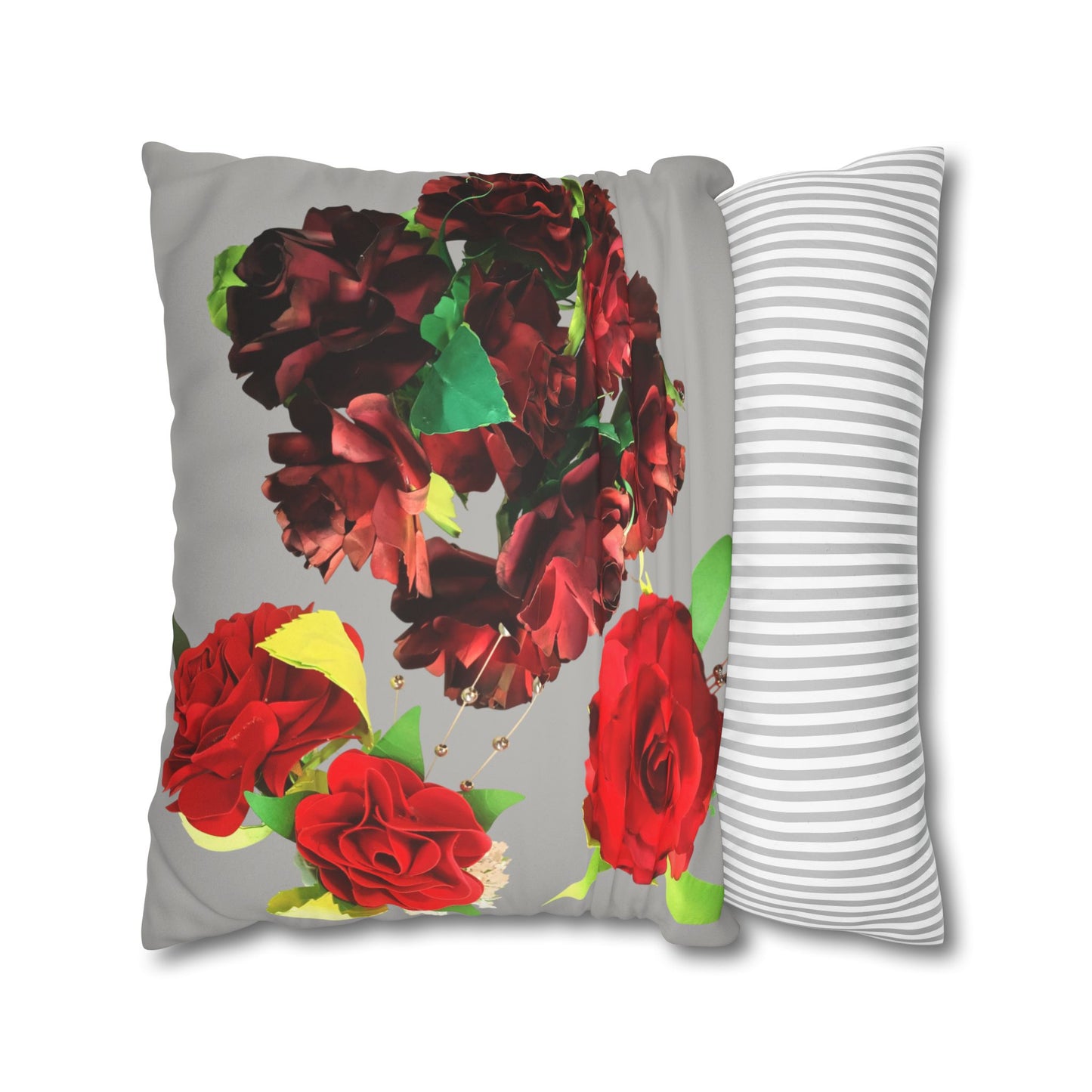 Square Pillowcase - Faux Suede Roses Fantasy Design