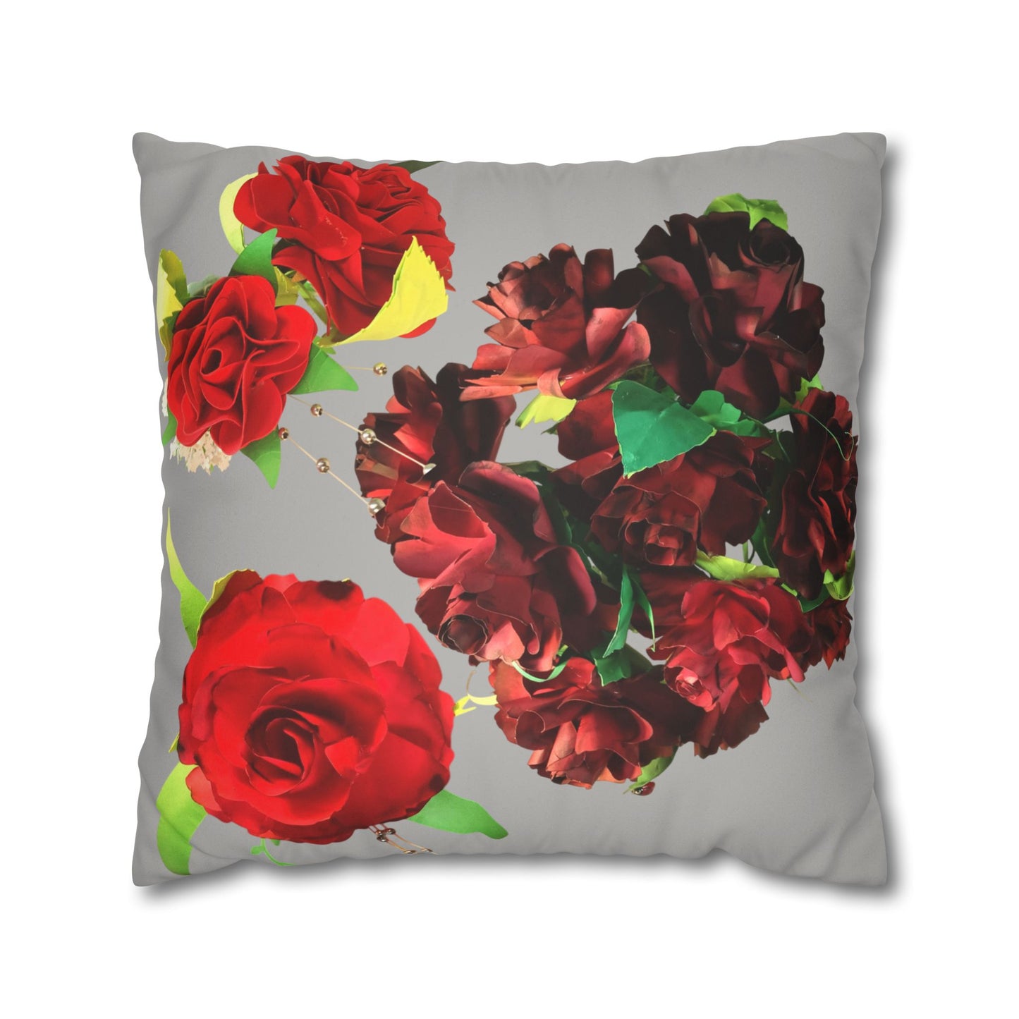 Square Pillowcase - Faux Suede Roses Fantasy Design