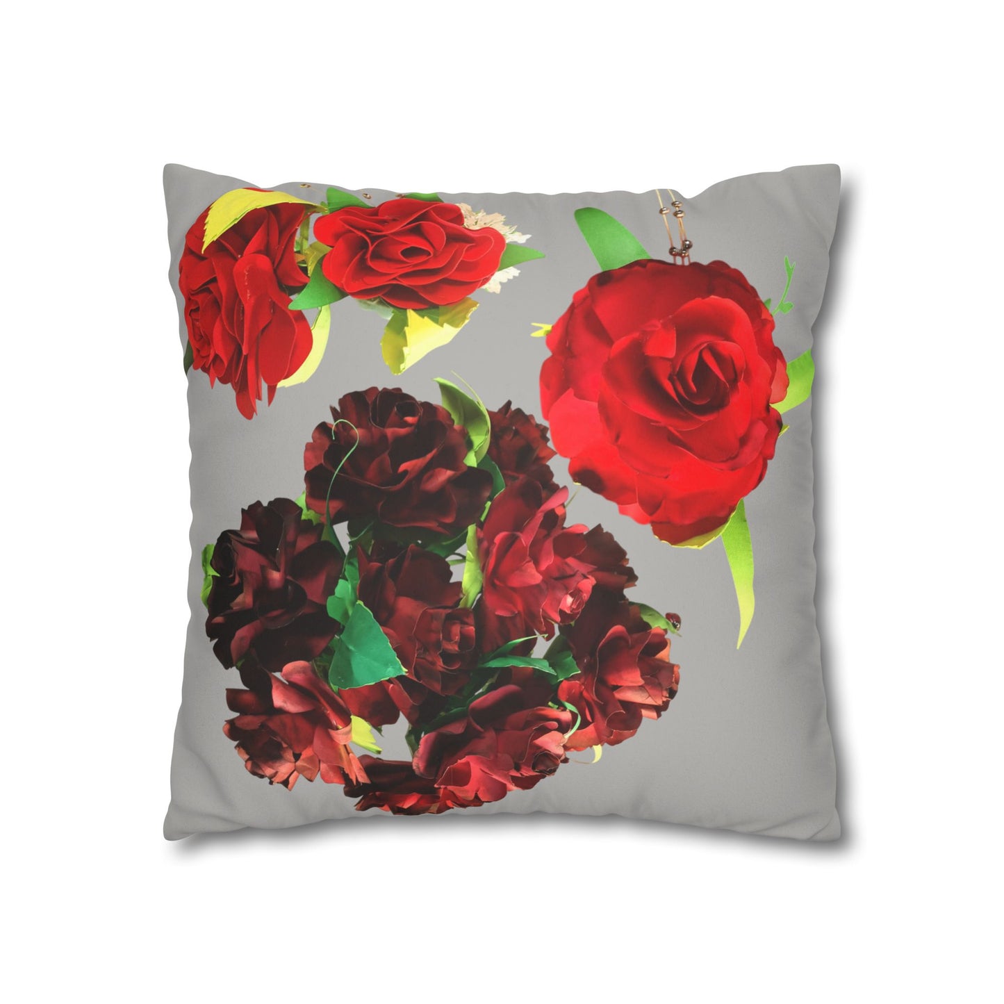 Square Pillowcase - Faux Suede Roses Fantasy Design