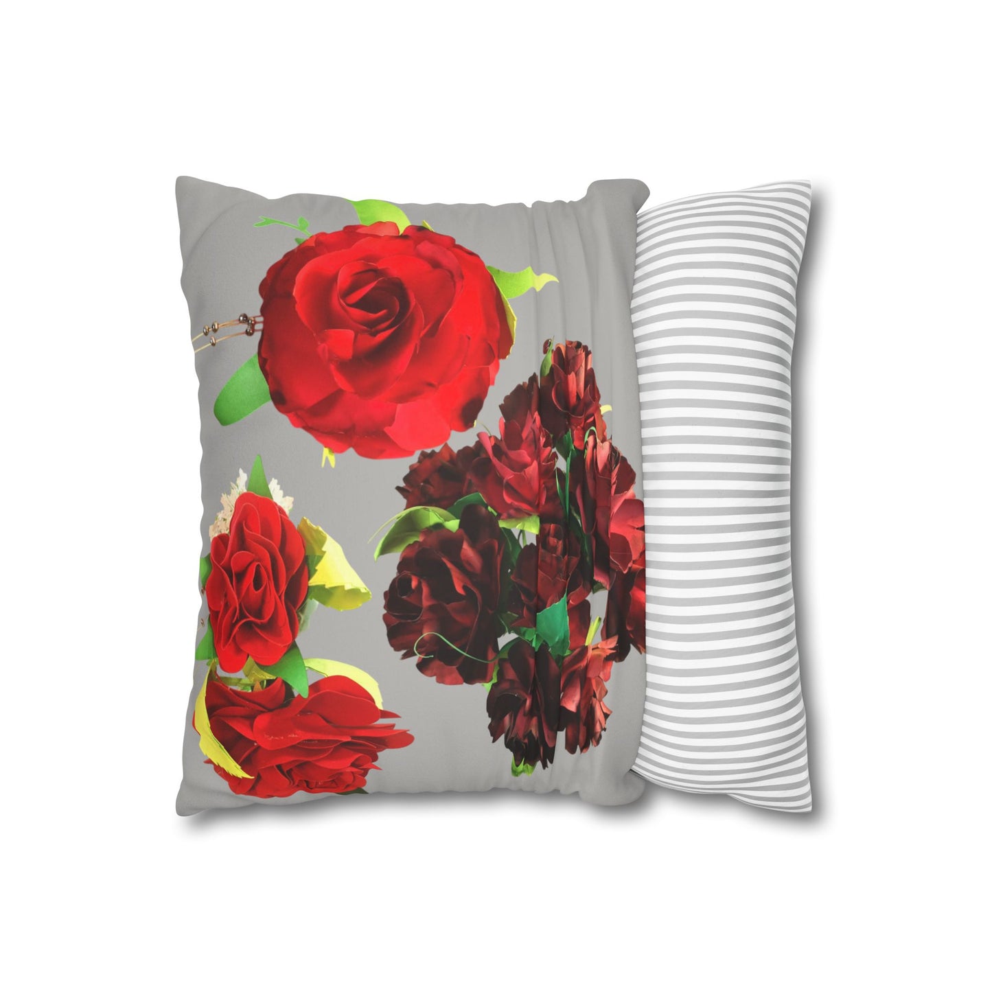 Square Pillowcase - Faux Suede Roses Fantasy Design