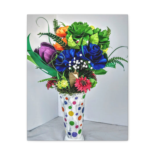 Canvas Print - Clown Colors and Assorted Flowers, Custom Paint Design