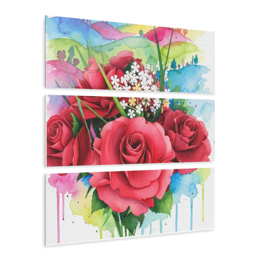 Ruby Red Roses Triptych Acrylic Print — Fine Art with Baby’s Breath Founder's Badge #25