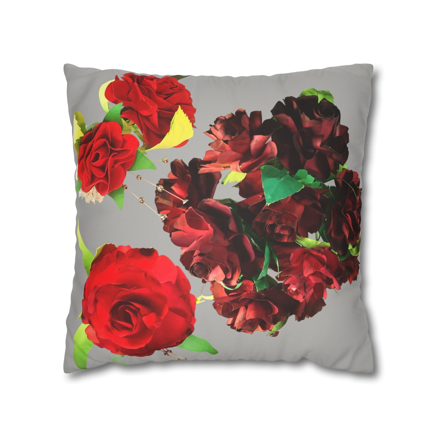 Square Pillowcase - Faux Suede Roses Fantasy Design