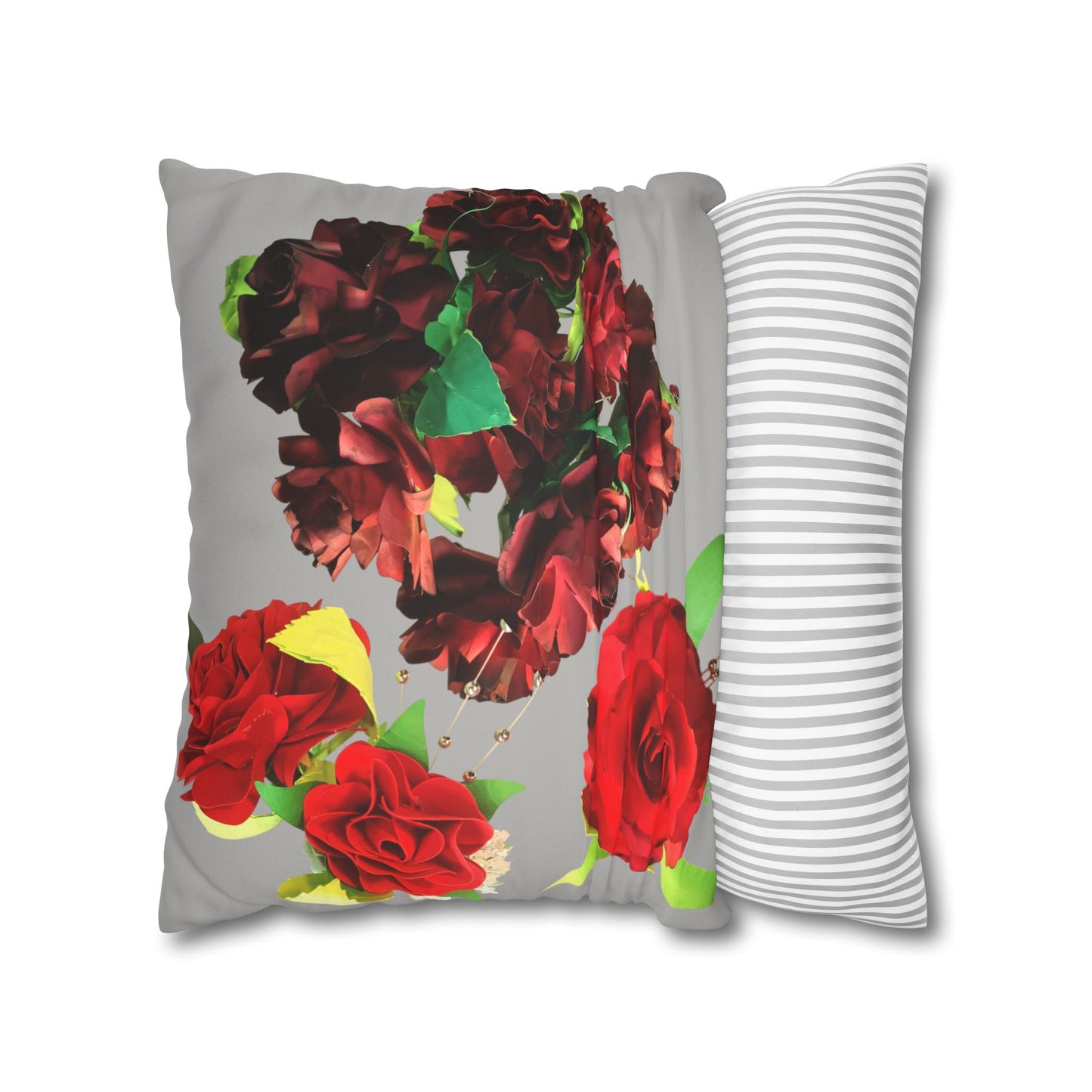Square Pillowcase - Faux Suede Roses Fantasy Design