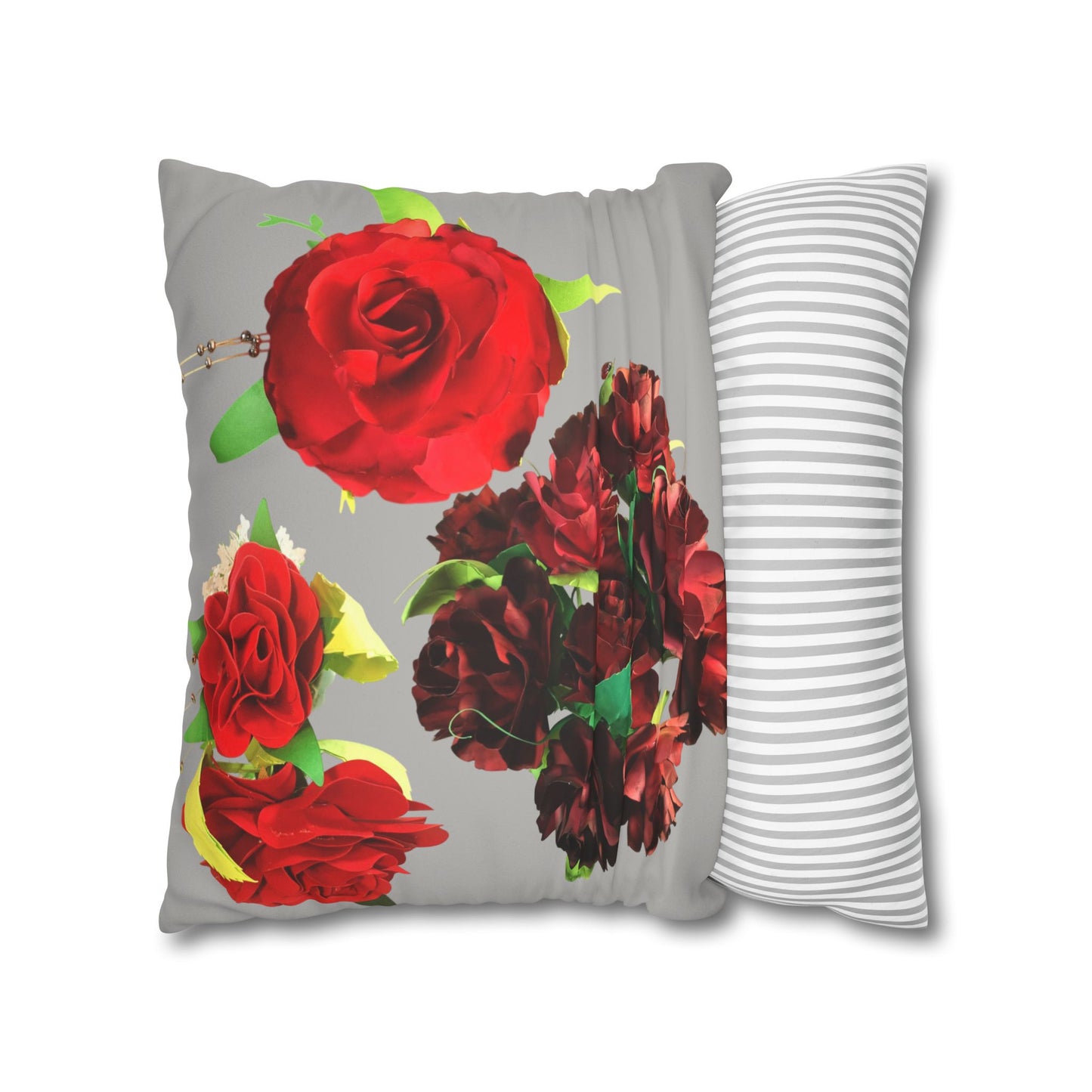 Square Pillowcase - Faux Suede Roses Fantasy Design