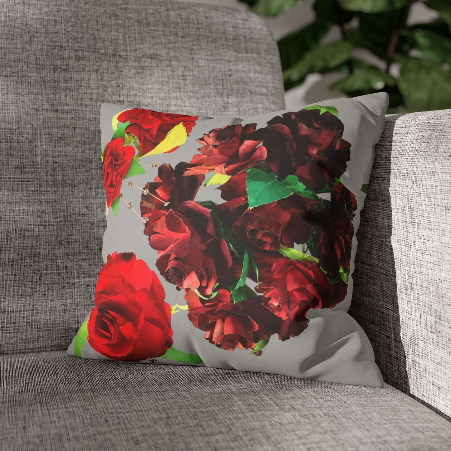 Square Pillowcase - Faux Suede Roses Fantasy Design