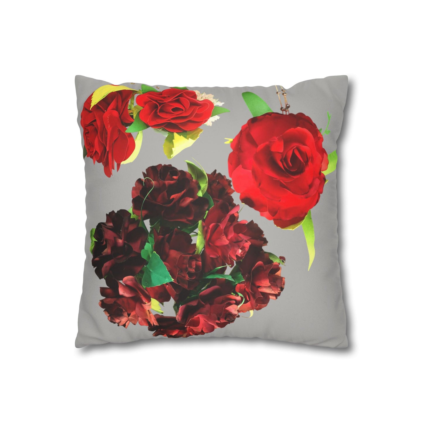 Square Pillowcase - Faux Suede Roses Fantasy Design