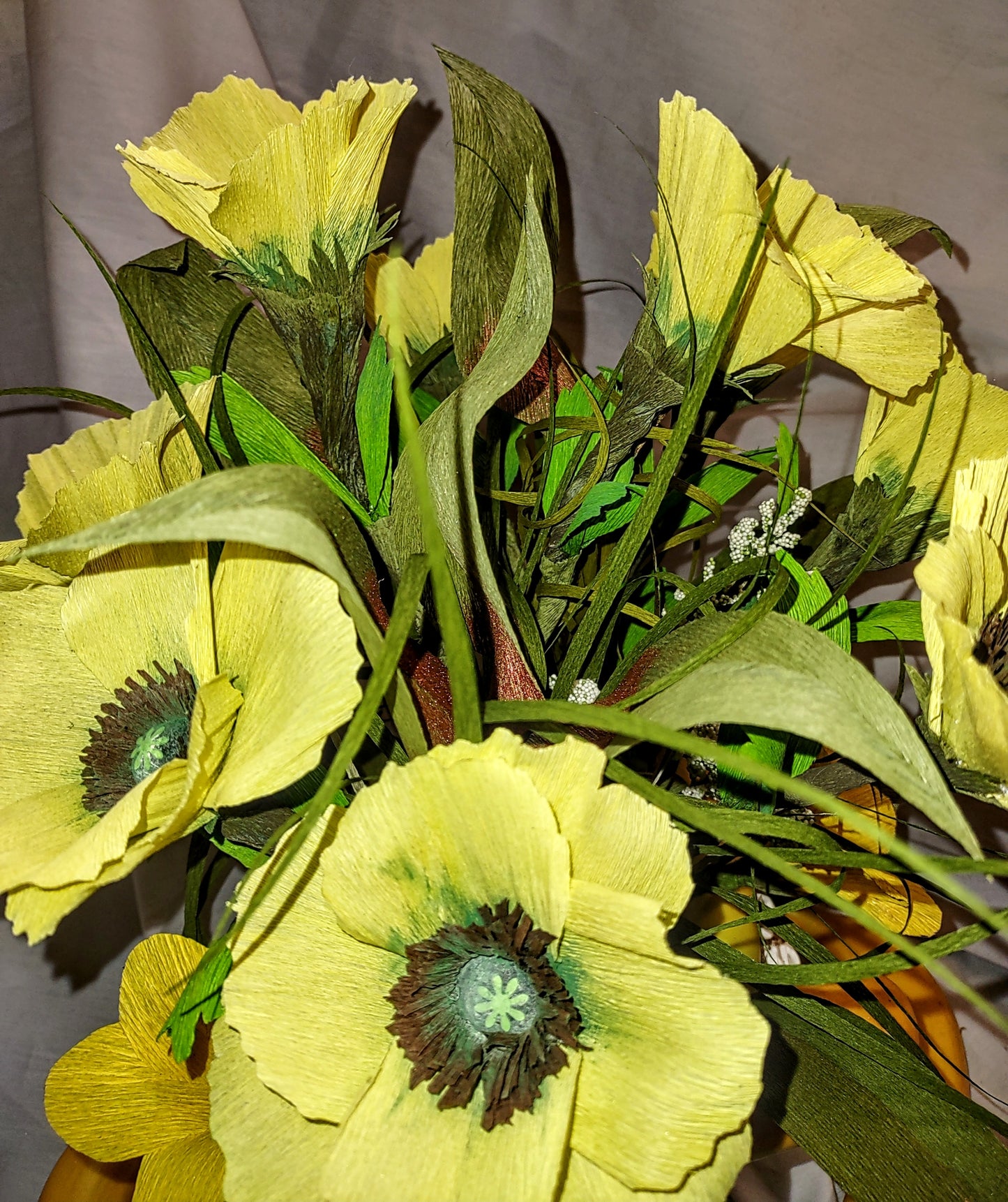 Poppies and Bananas in a Wooden Basket