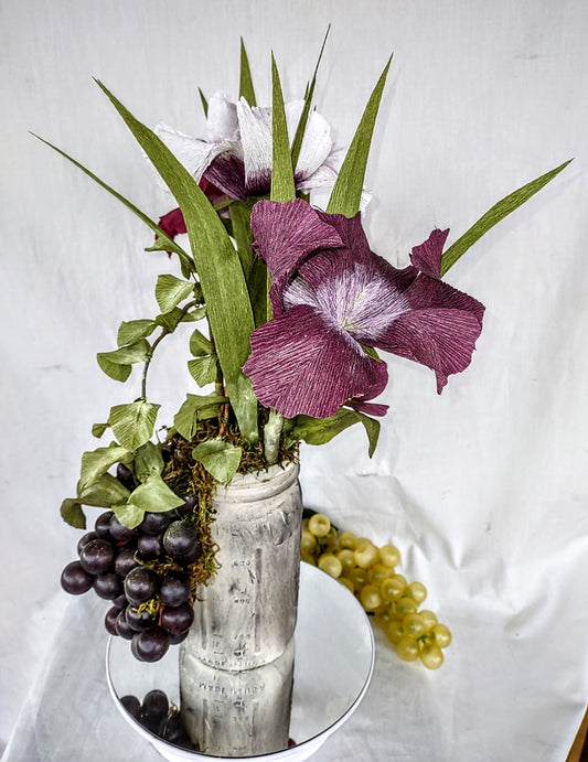 Mason Jar filled with Tulips and Grapes