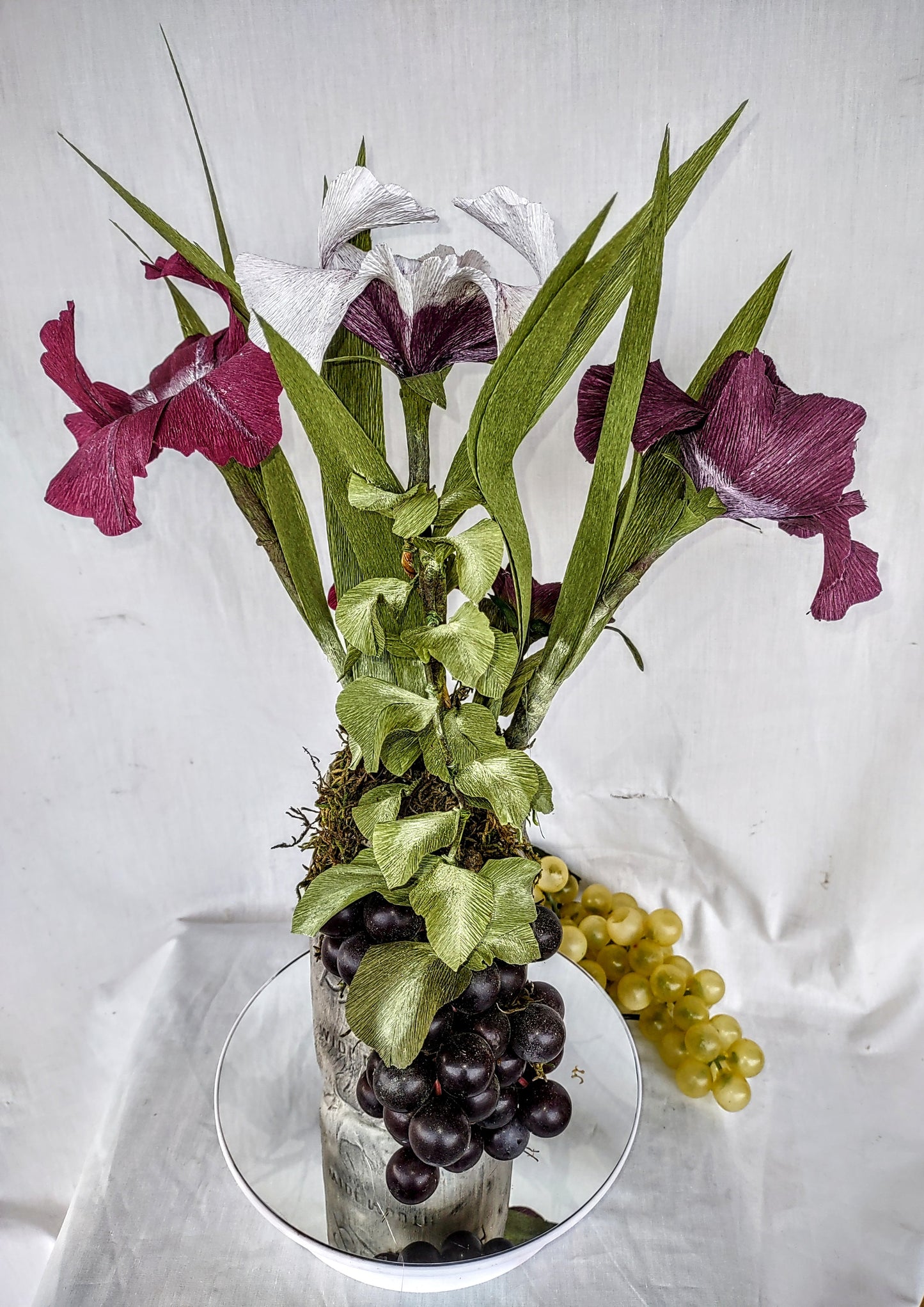 Mason Jar filled with Tulips and Grapes