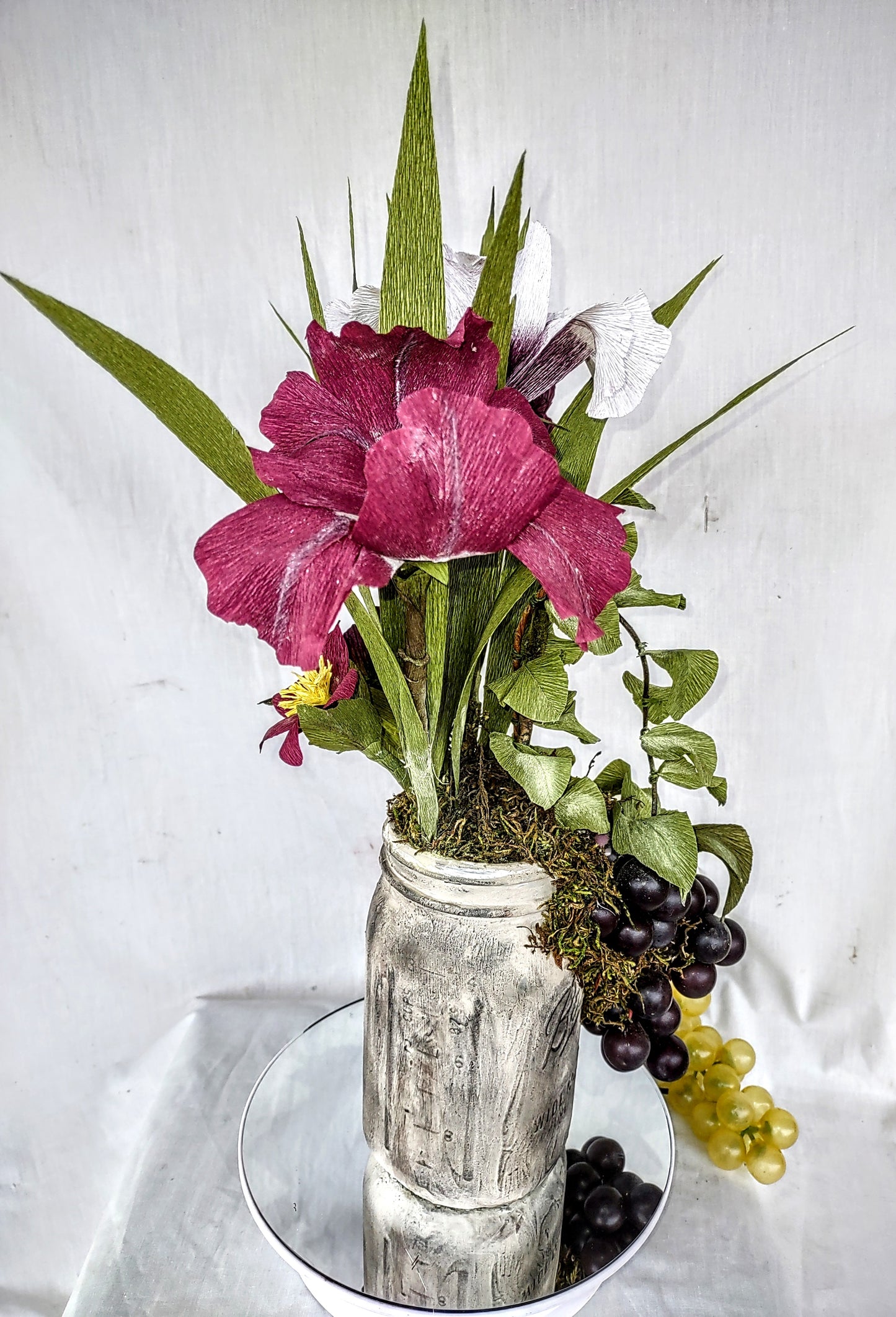 Mason Jar filled with Tulips and Grapes