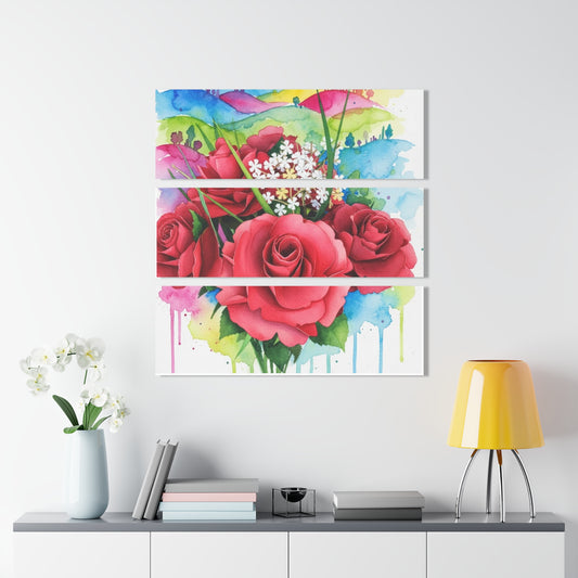 Ruby Red Roses Triptych Acrylic Print — Fine Art with Baby’s Breath Founder's Badge #25