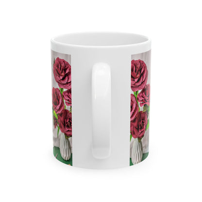 Ceramic Mug, (11oz, 15oz) with Roses