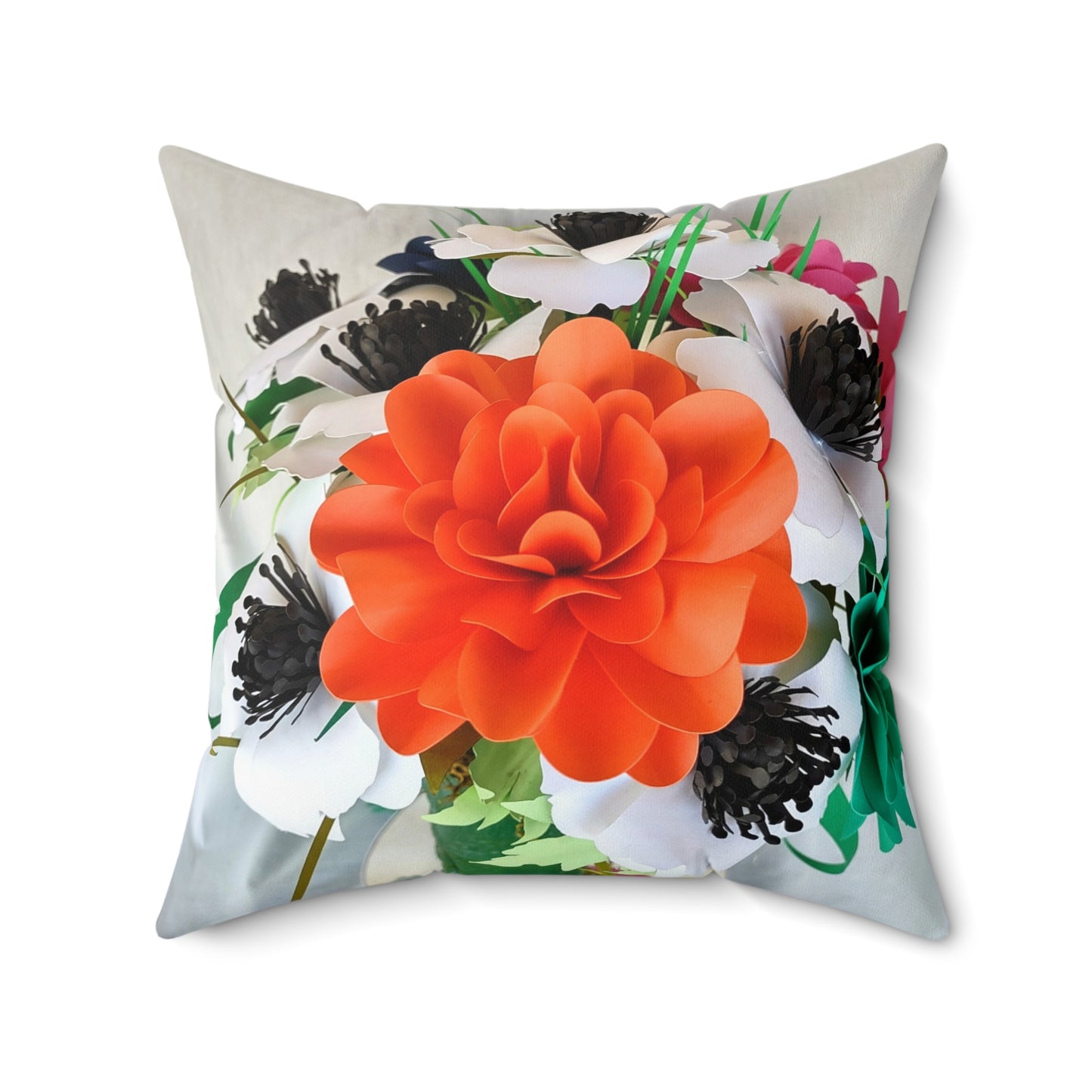 Floral Square Pillow — Bold Orange Bloom Decorative Cushion
