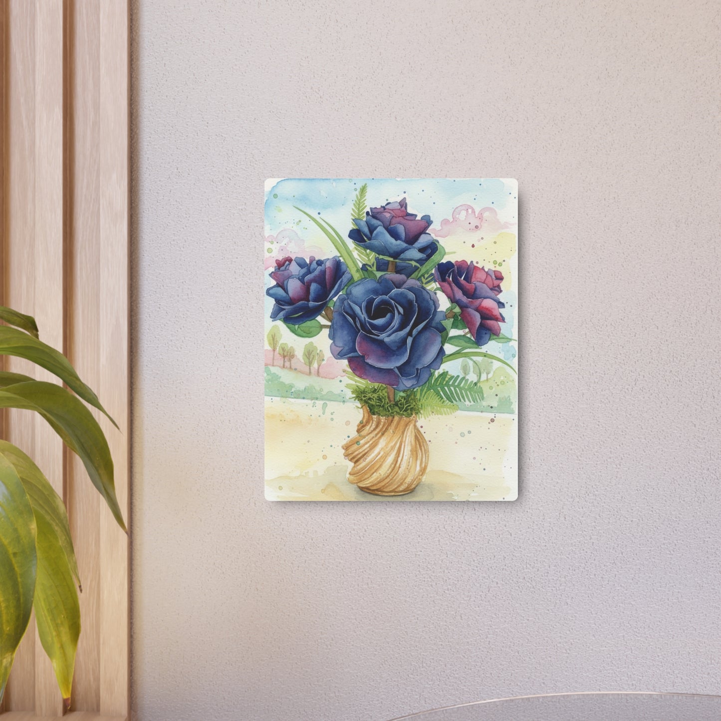 Metal Art Sign — Watercolor Blueish Black Roses - Founder's Badge #24