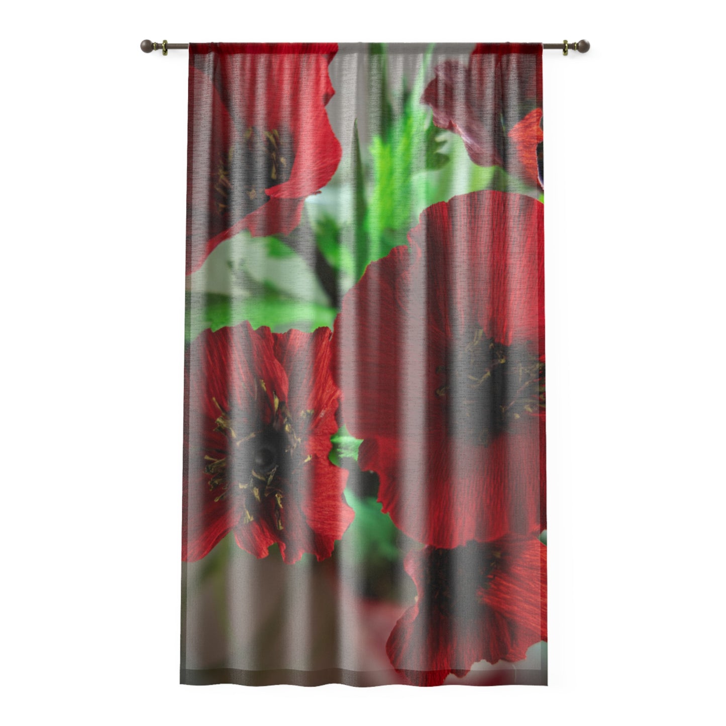 Window Curtain with Poppies