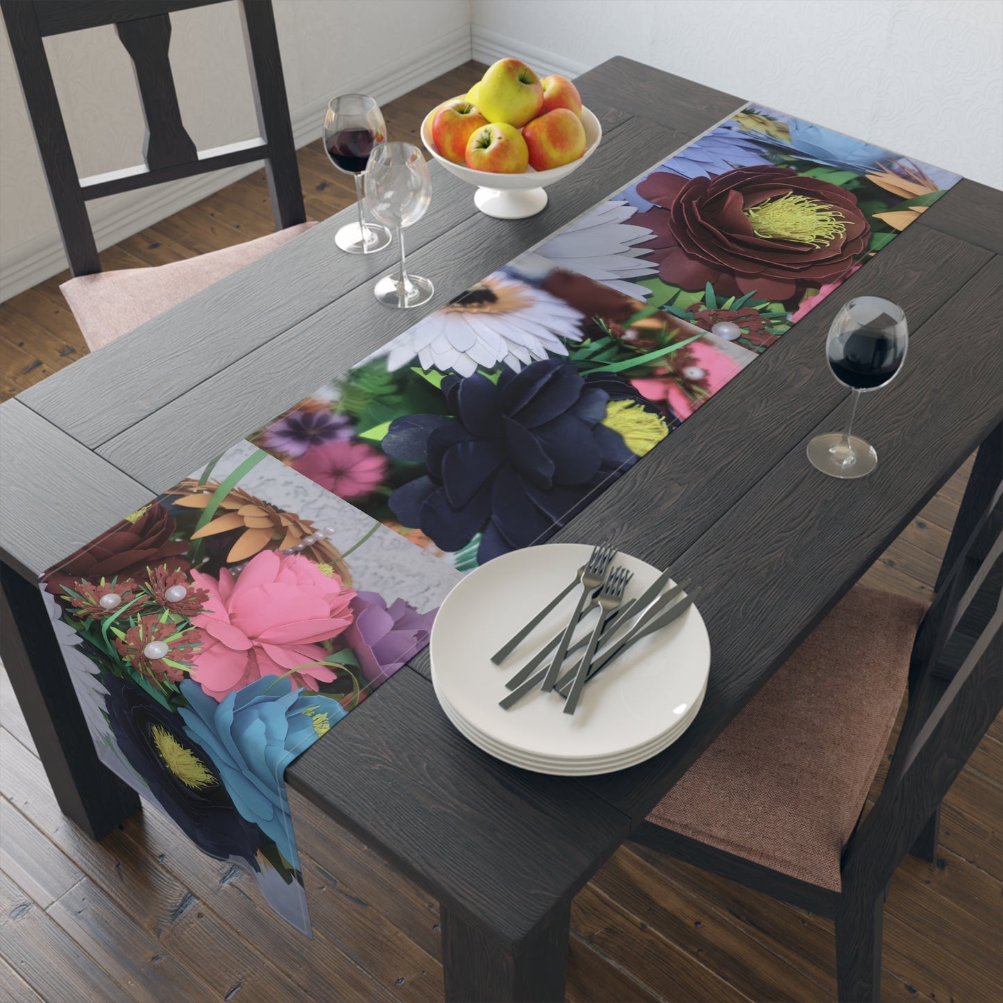 Floral Burst Cotton-Poly Table Runner — Colorful Garden Centerpiece