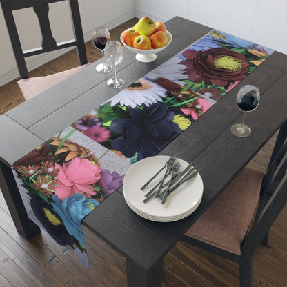 Floral Burst Cotton-Poly Table Runner — Colorful Garden Centerpiece