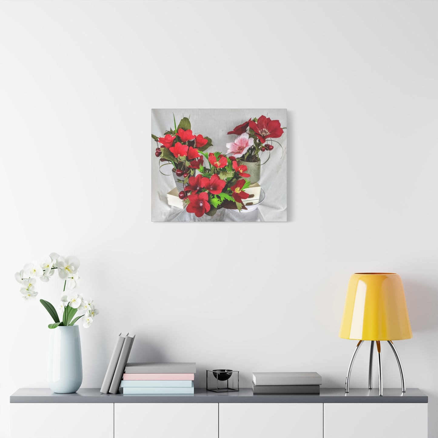 Canvas Wall Art - Plumerias and Cherries with a Anemones Bouquet