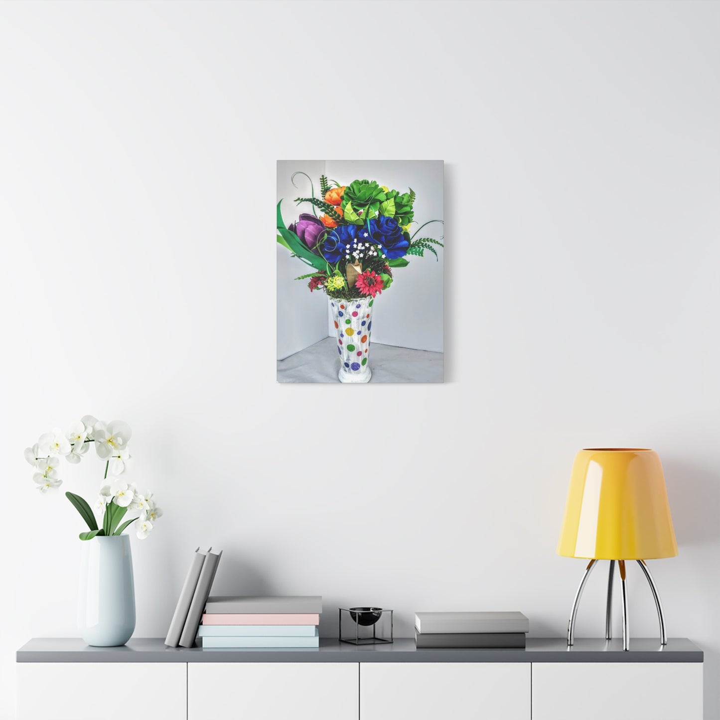 Canvas Print - Clown Colors and Assorted Flowers, Custom Paint Design