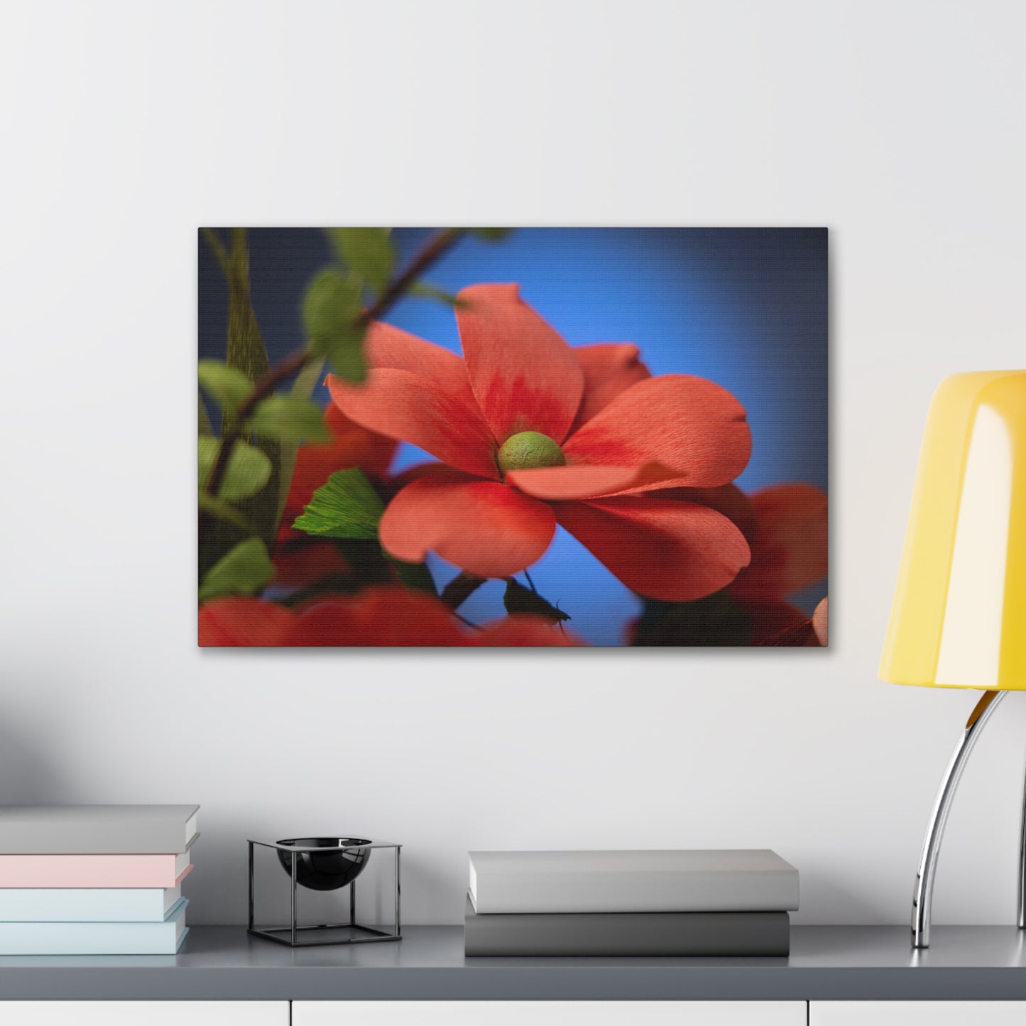 Canvas Art - Anemone in Dashing Red Colors, Handcrafted with Crepe Paper