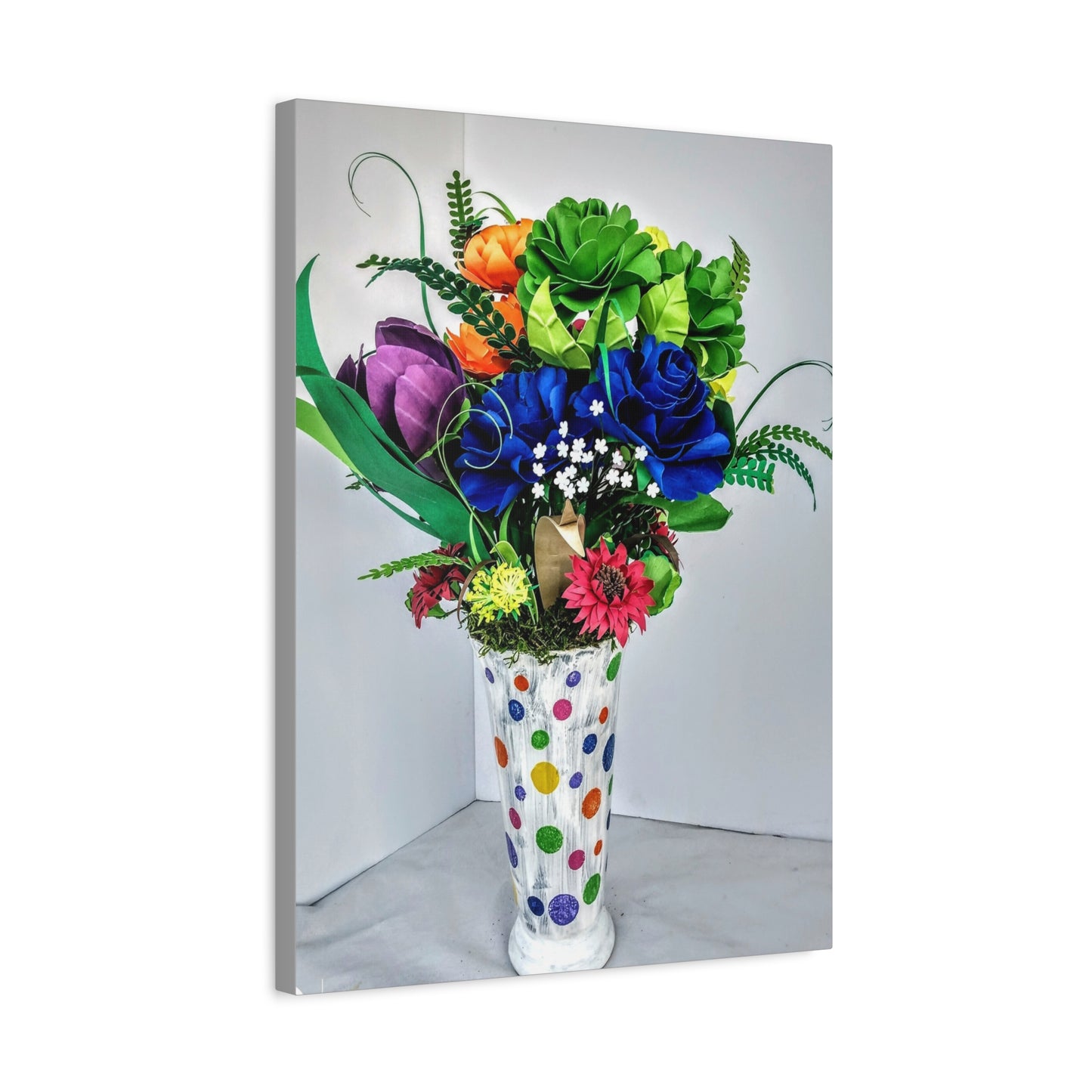 Canvas Print - Clown Colors and Assorted Flowers, Custom Paint Design