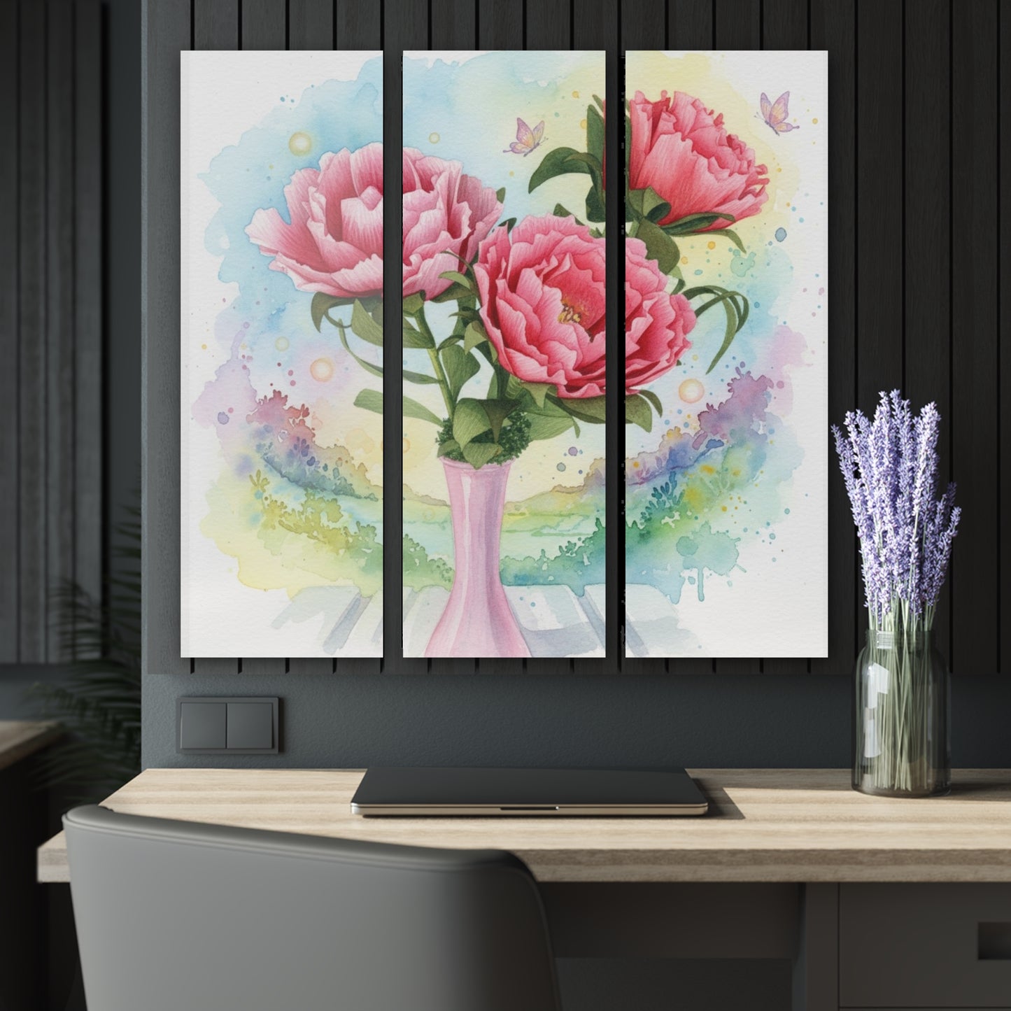 Peony Watercolor Triptych Acrylic Print — Pink Panther Vibe Fine Art. Founder's Badge #25