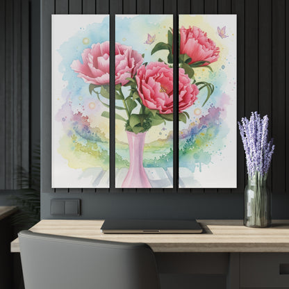 Peony Watercolor Triptych Acrylic Print — Pink Panther Vibe Fine Art. Founder's Badge #25