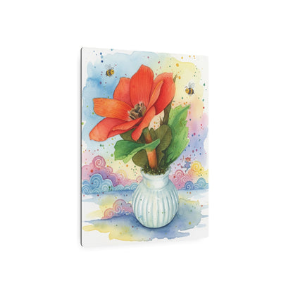 Metal Art Sign – Watercolor Poppy in Vase Wall Decor