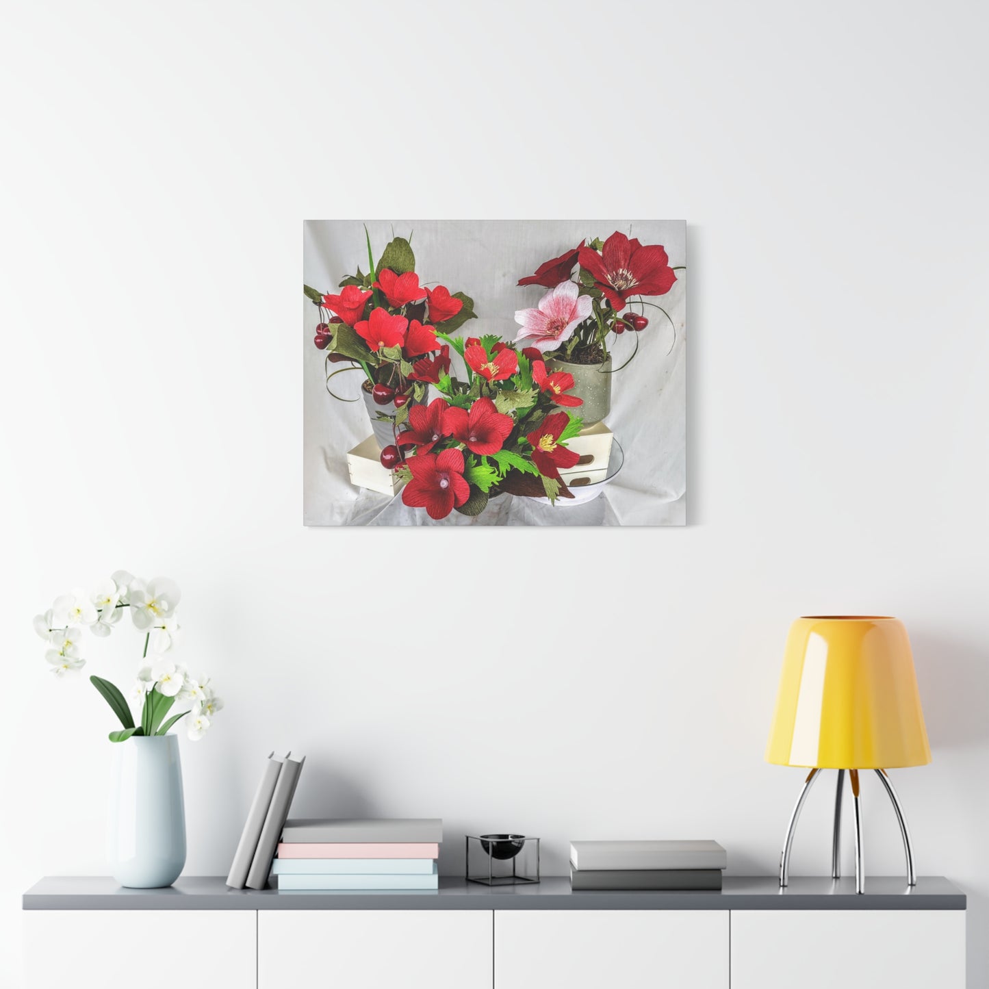 Canvas Wall Art - Plumerias and Cherries with a Anemones Bouquet