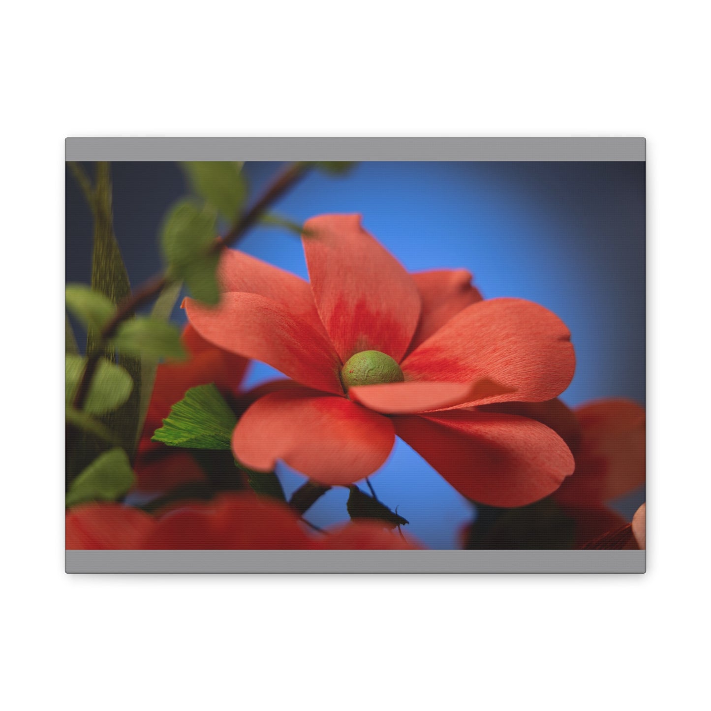 Canvas Art - Anemone in Dashing Red Colors, Handcrafted with Crepe Paper