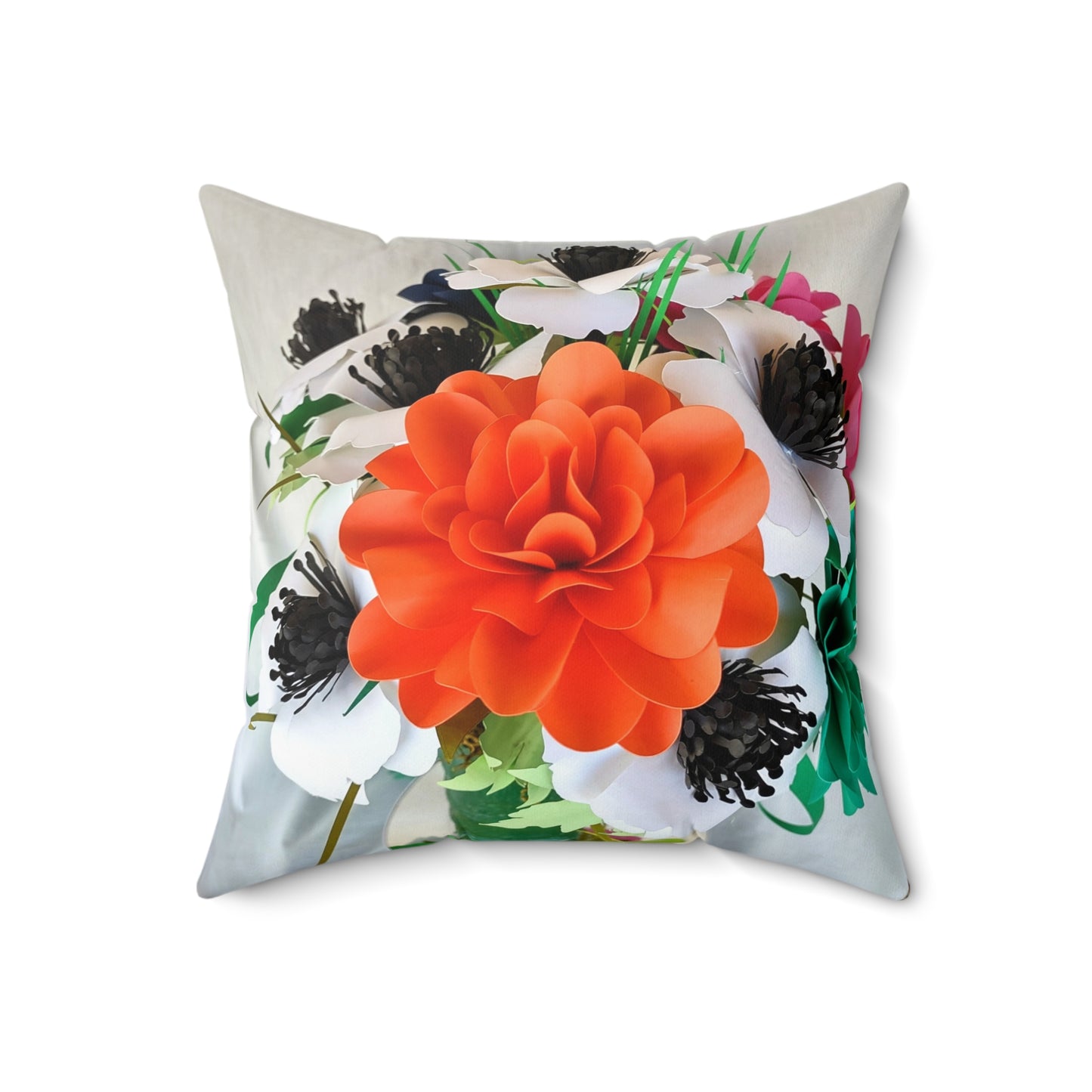Floral Square Pillow — Bold Orange Bloom Decorative Cushion