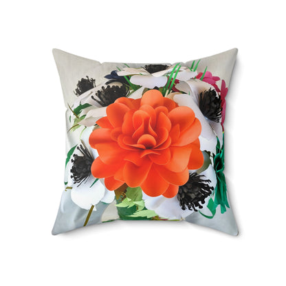 Floral Square Pillow — Bold Orange Bloom Decorative Cushion