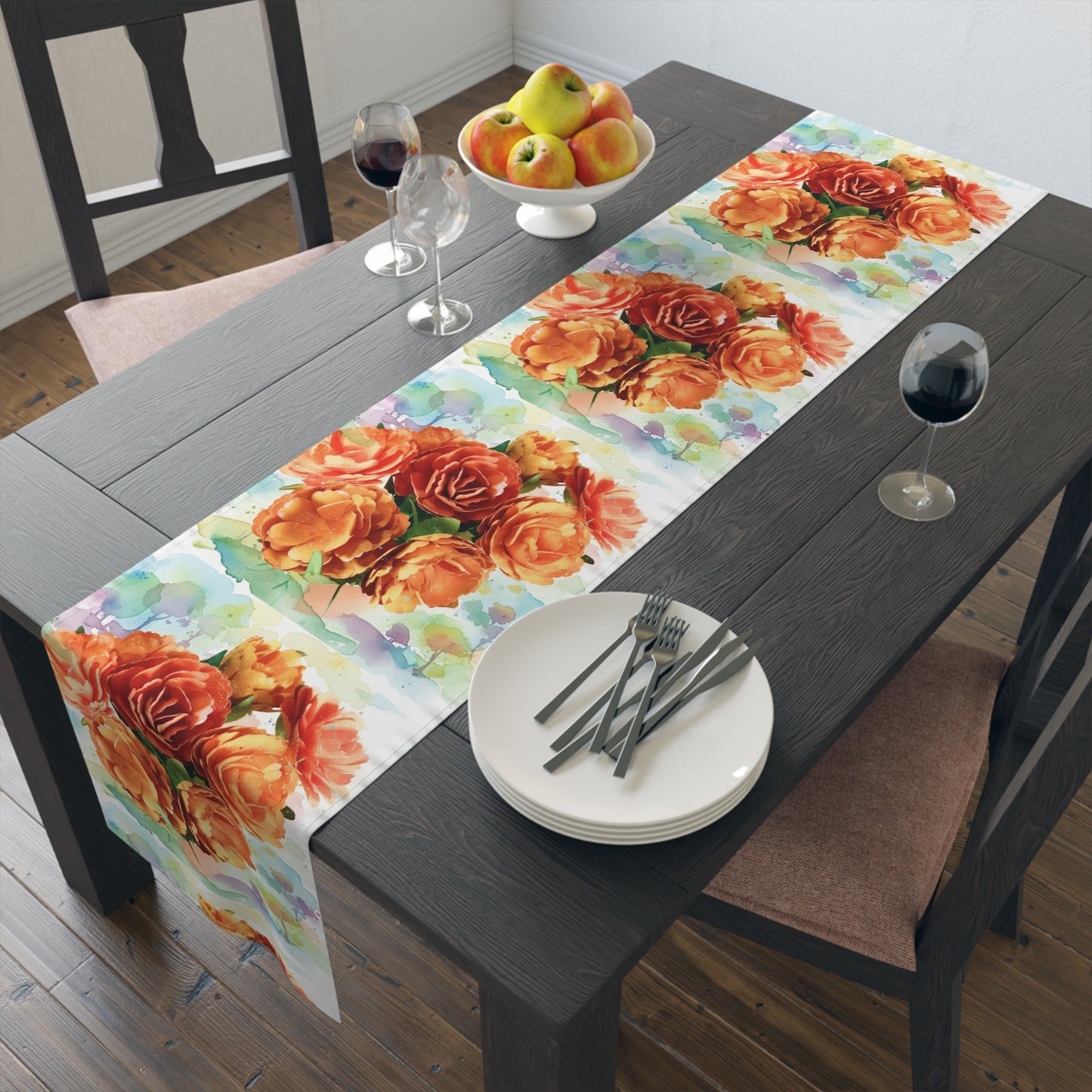 Floral Rose Watercolor Table Runner
