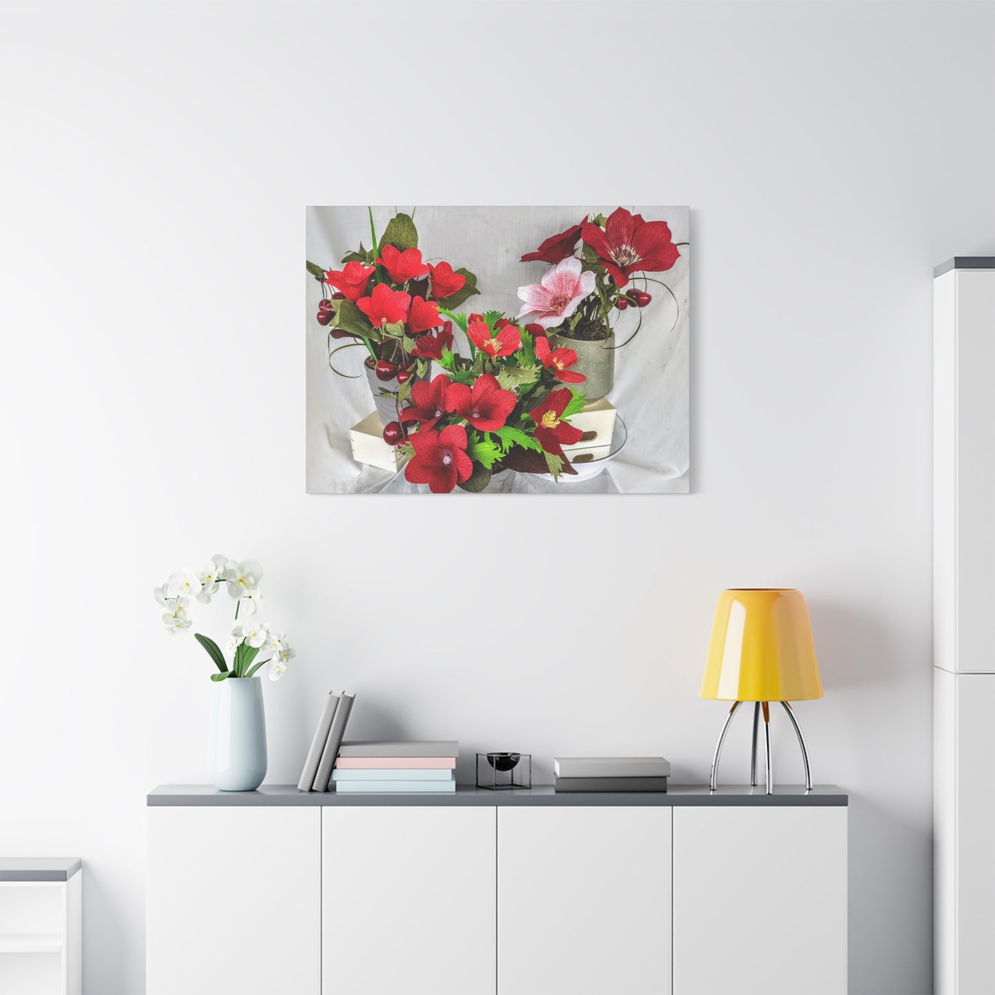 Canvas Wall Art - Plumerias and Cherries with a Anemones Bouquet