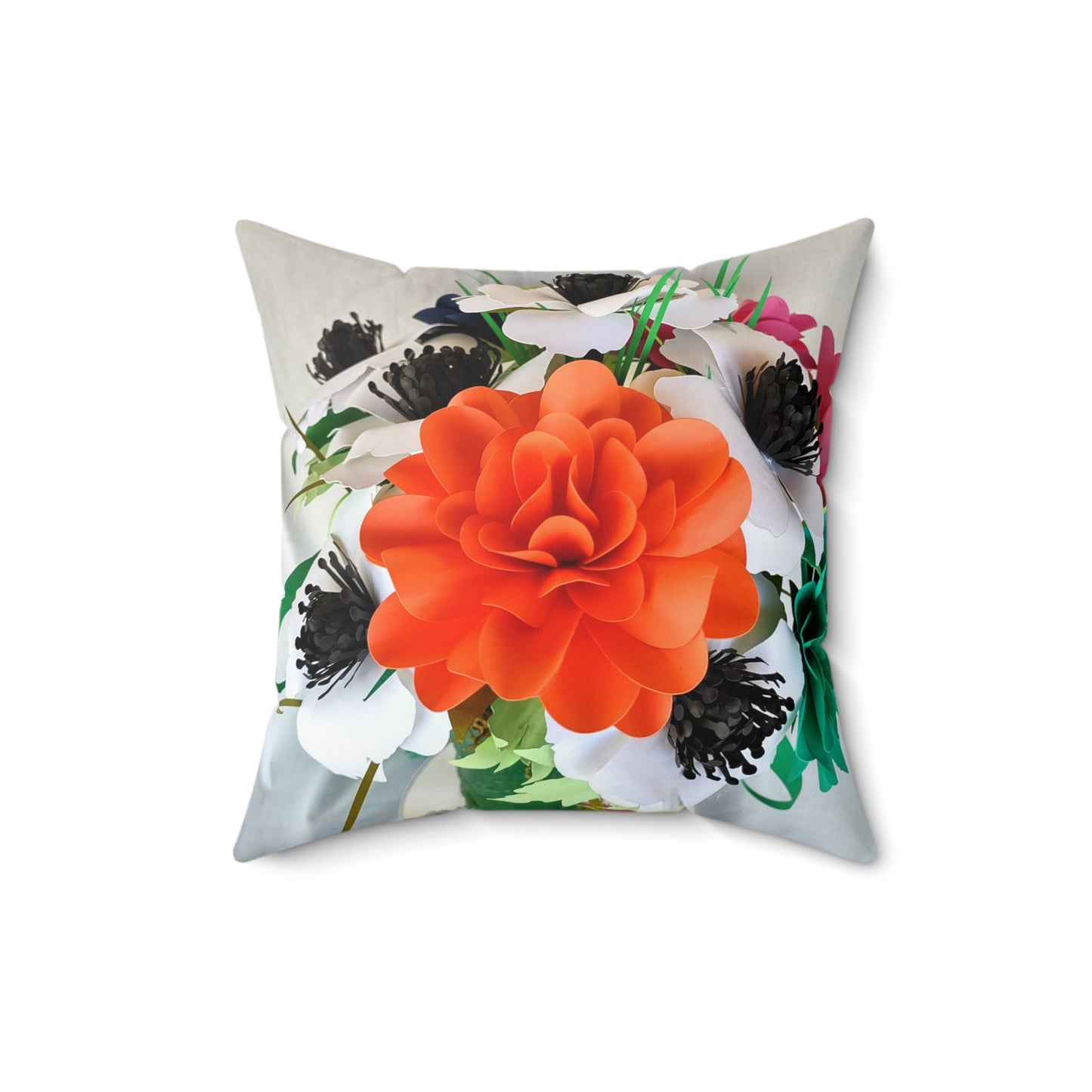 Floral Square Pillow — Bold Orange Bloom Decorative Cushion