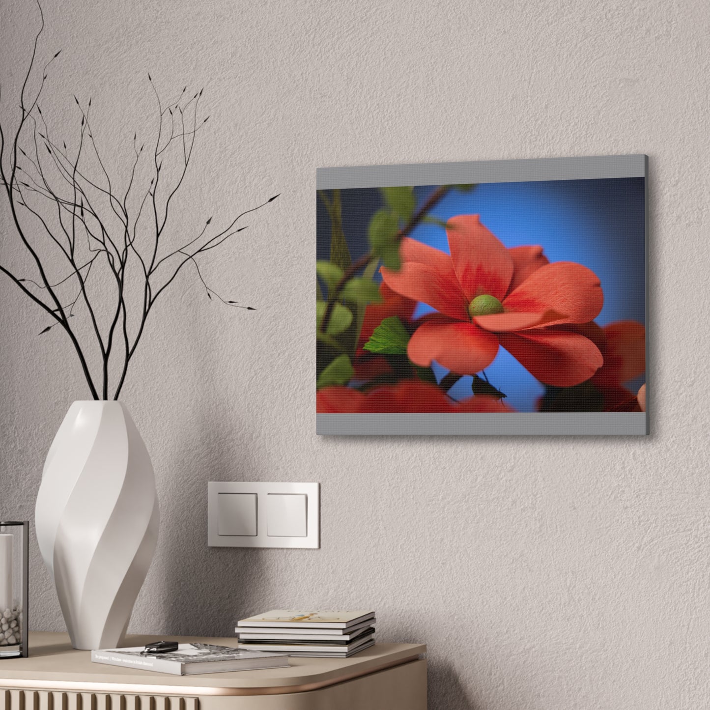 Canvas Art - Anemone in Dashing Red Colors, Handcrafted with Crepe Paper