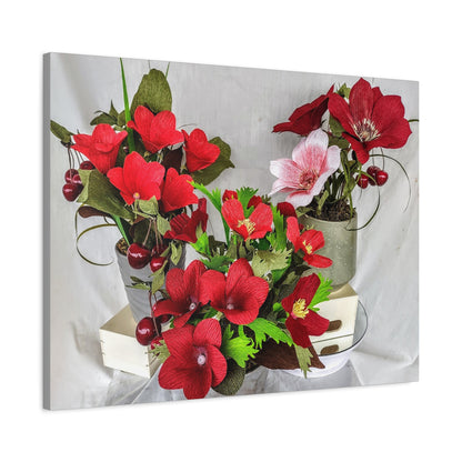 Canvas Wall Art - Plumerias and Cherries with a Anemones Bouquet