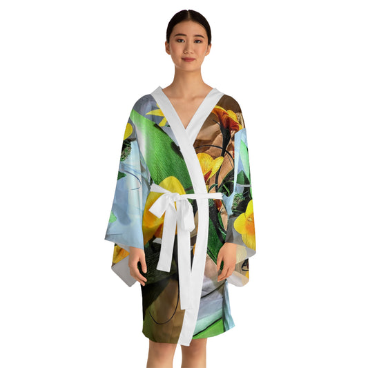 Kimono Robe - Yellow Plumerias Design