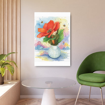 Metal Art Sign – Watercolor Poppy in Vase Wall Decor