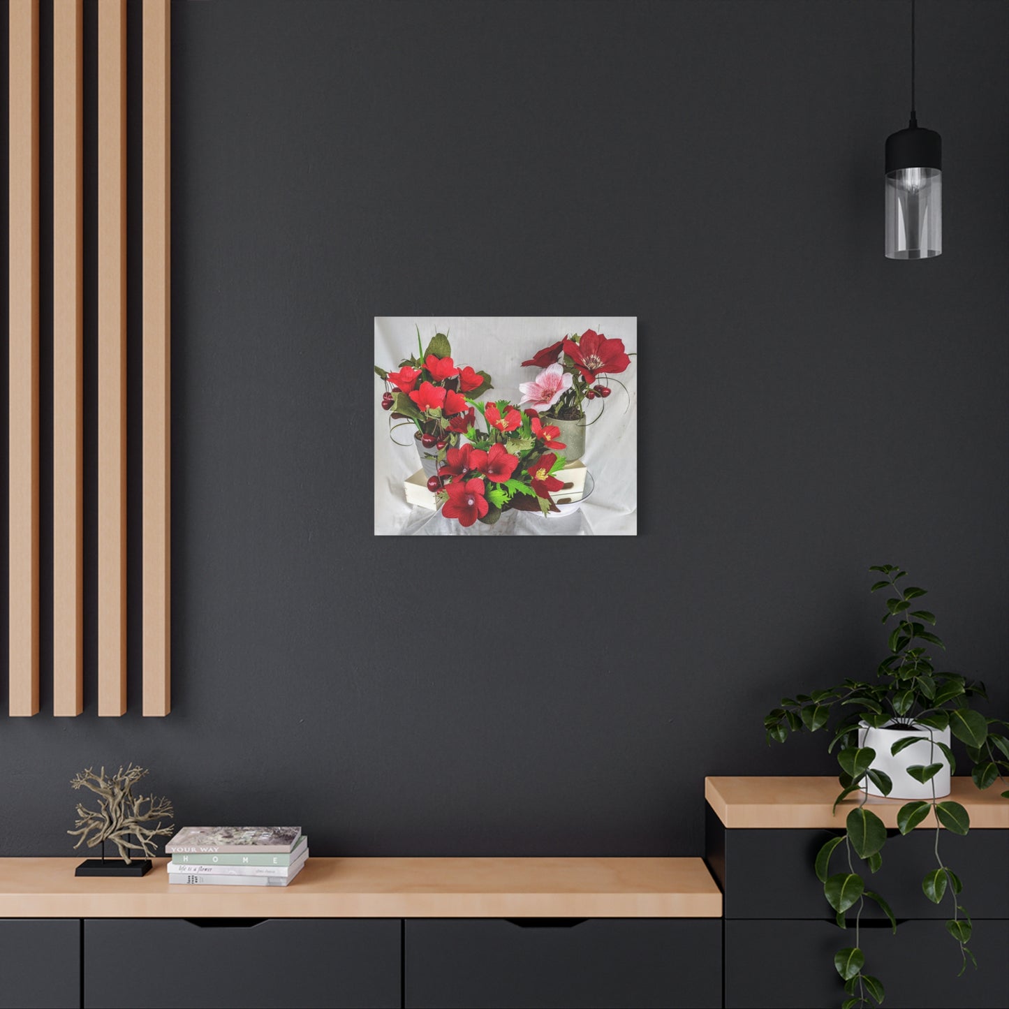 Canvas Wall Art - Plumerias and Cherries with a Anemones Bouquet